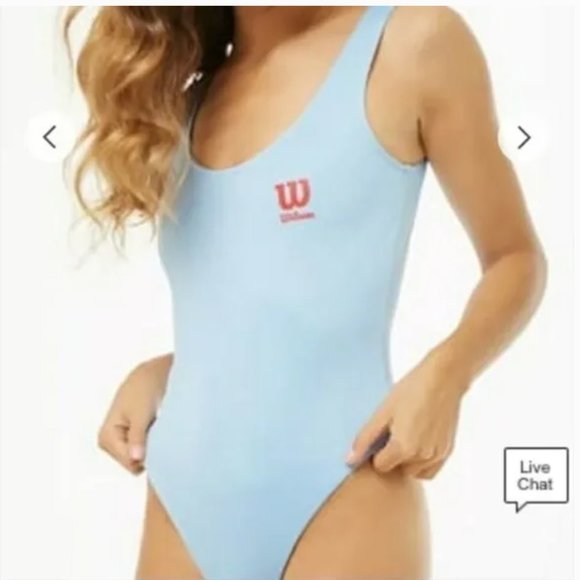 WILSONS X FOREVER 21 Baby Blue Mesh Jersey Bodysuit Sporty One Piece - Picture 10 of 10
